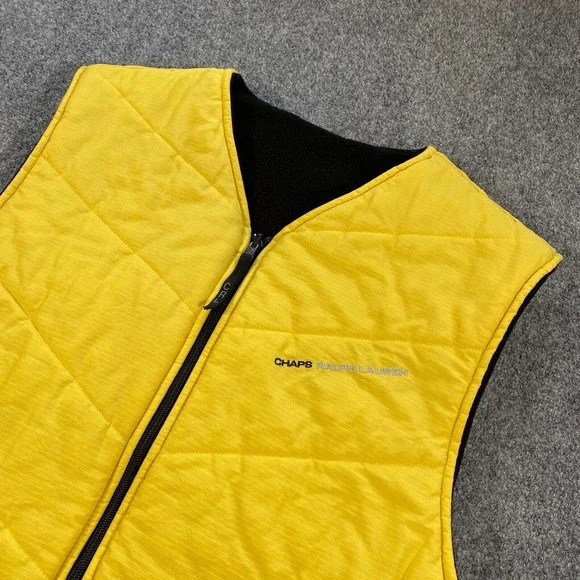 VINTAGE Chaps Ralph Lauren Reversible Vest Jacket Adult XL Black Yellow Fleece - Picture 2 of 11